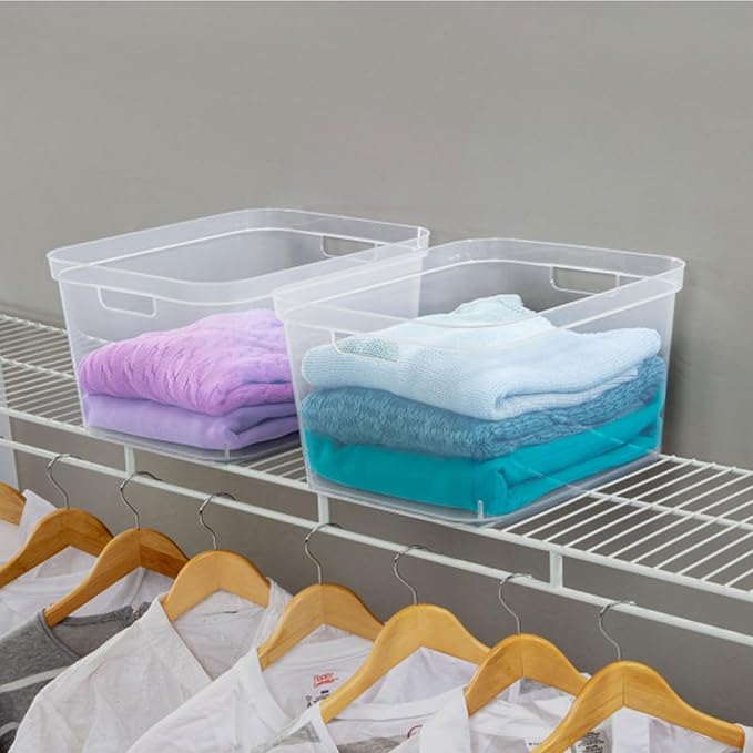 Sterilite 8.25x12.25x15 Inch Modern Polished Storage Bin w/Comfortable Carry Through Handles & Banded Rim for Household Organization, Clear (24 Pack)