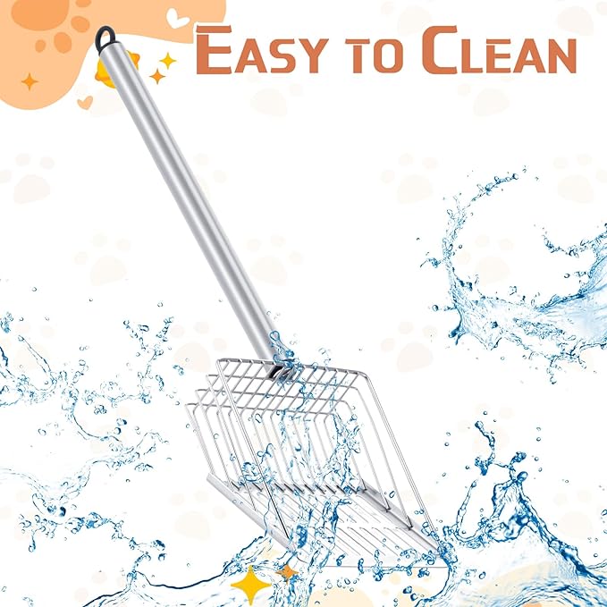 Tioncy Metal Cat Litter Scoop with Holder 17.5 Inch Long Handle Cat Scooper for Litter Box Deep Cat Fast Sifter Shovel Stainless Steel Cat Litter Sifter Scoop Pet Scooper for Kitten Cat Dog Poop