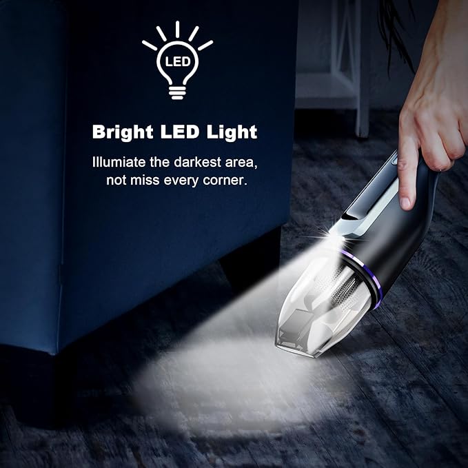 Handheld Vacuum Cleaner, Car Vacuum with Brushless Motor & 14000Pa Powerful Suction,1.2Lbs Lightweight, LED Light, Slim Mini Vacuum Cleaner for Car Home Office Pet Hair