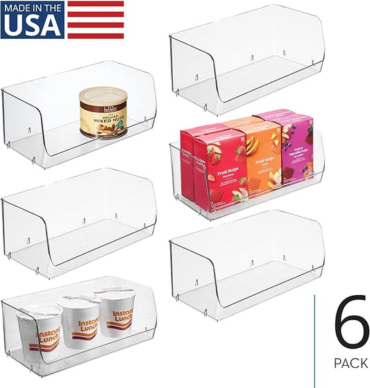 iDesign Stackable Open-Front Storage Bins for Kitchen and Pantry Organization - Set of 6 - Clear