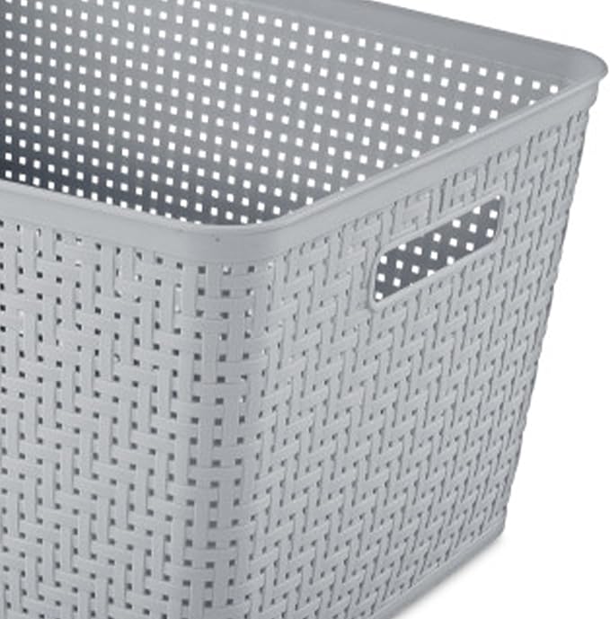 Sterilite 6-Pack Tall Basket, Woven Plastic Storage Baskets for Organization, Cement - Organizing Bin Containers with Handles for Bedroom, Bathroom, Dorm, and Closet