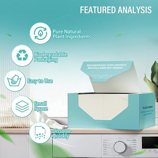 Laundry Detergent Sheets 200 Loads Unscented Laundry Soap Sheets Compact Lightweight Liquidless Biodegradable Plastic Free Alternative to Liquid & Powder Detergent