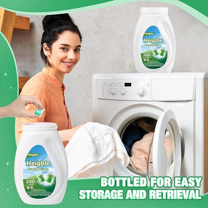 240 Count Laundry Detergent Pods Bulk Laundry Detergent Soap Pacs Ultra Concentrated for Clean Clothes Stain Fighting Fresh Scent(Fresh Herbal Scent)