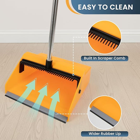 Large Commercial Dustpan with Comb,Long Handle Upright Heavy Duty Dust Pan Outdoor Indoor for Courtyards, Garages, Lobbies, Shopping Malls, Market Floors, Sidewalks, Classroom Floor Cleaning