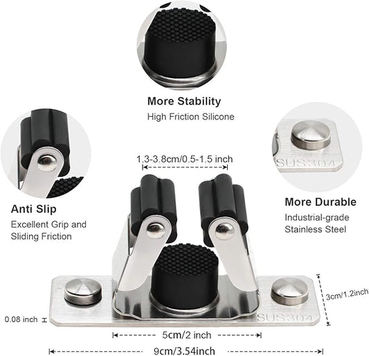 Mop and Broom Holder Wall Mount, 2PCS Heavy Duty Stainless Steel Broom Hanger Wall Mounted Broom Organizer Garage Organization Tool Organizer Storage for Laundry Room Home Garden Garage