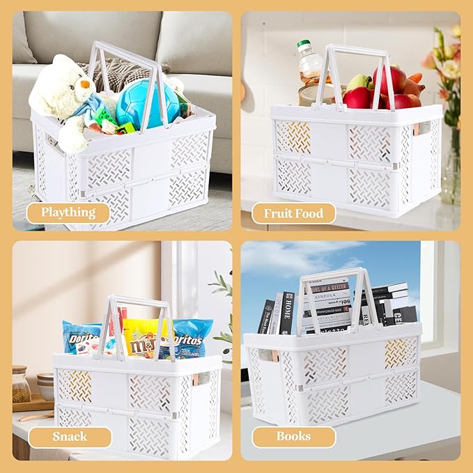 Portable Plastic Shower Caddy with Handle - Multi-Functional Organizer for Dorm, Bathroom, and Cleaning Supplies Storage - Collapsible Baby Bath Caddy and Dorm Shower Caddy - White