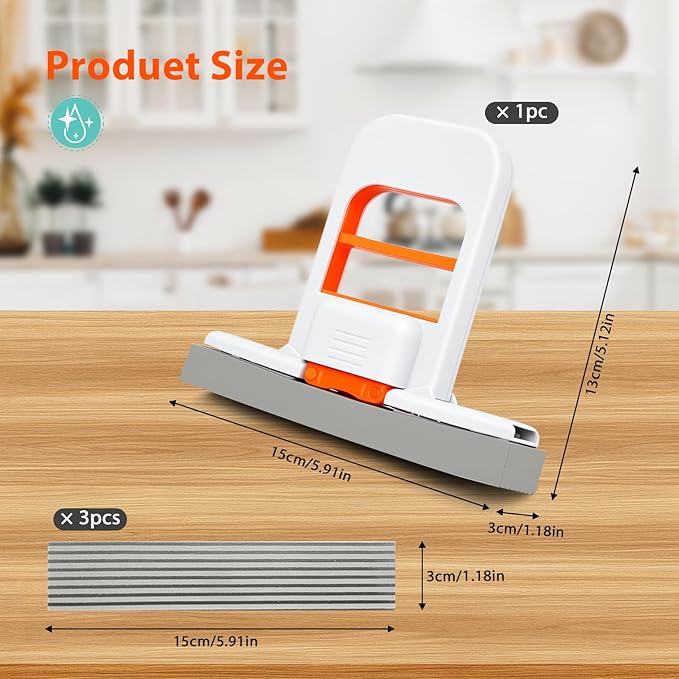 Self Squeezing Mini Mop, Orange Small Sponge Mop, Wet and Dry Use Cleaning System, Foldable Desktop Mop, One-Hand Squeeze Handle and Replaceable Head