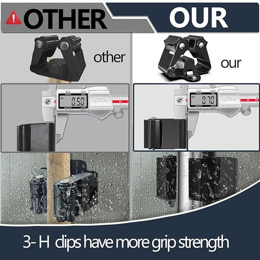 3-H Stainless Steel Broom Holder Wall Mount 6-Pack- Heavy Duty Mop Organizer, Wall Mounted Broom Storage with Secure Mounting for Kitchen Laundry Garage Bathroom (Space Saving)