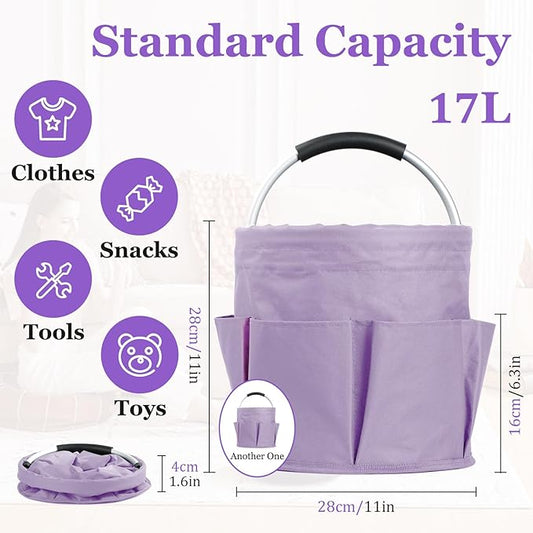 2PCS 17L Caddy Organizer with Handle, 600D Oxford Cloth Shower Caddy with 6 Pockets, Collapsible Cleaning Supplies Caddy, Storage Organizer for Cleaning, Traveling, Gardening, Purple