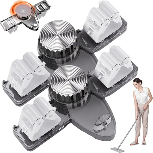 2PCS Suction Cup Broom Holder Wall Mount, No Drill Mop and Broom Organizer with Retractable Towel Rack, Transparent Bathroom Storage, GreyHome Decor