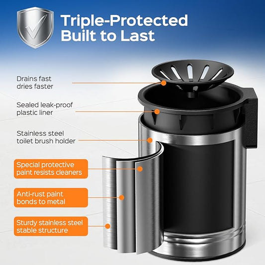 HAMITOR Toilet Bowl Brush Set: Stainless Steel Rustproof Bathroom Cleaning Accessories with Hidden Holder for Homemakers - Wall-Mounted Compact Toilet Scrubber Cleaner Kits for New Home & RV Silver