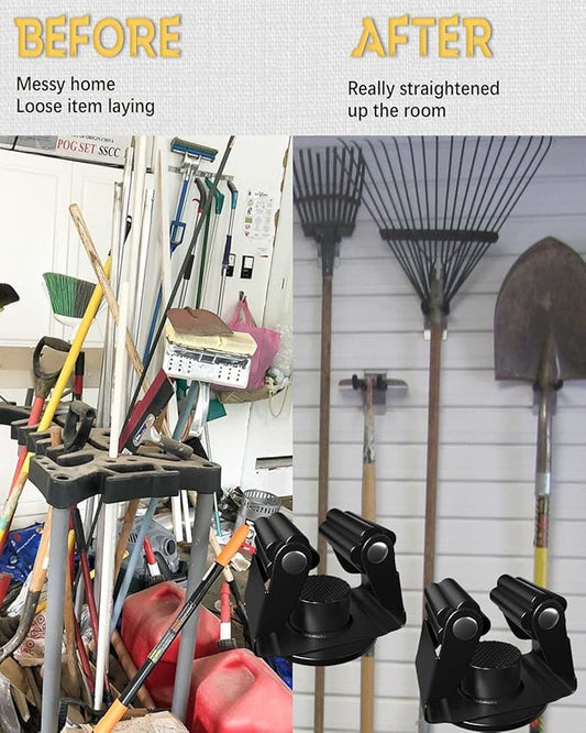 Mop Holder Magnetic, Black Steel Broom Hanger Magnetic Holder for Garden Tool, Rack Rake, Shovel Handle, Garage, Kitchen, Laundry Tools Organizer - No Drilling - 4 PCS/Gray…