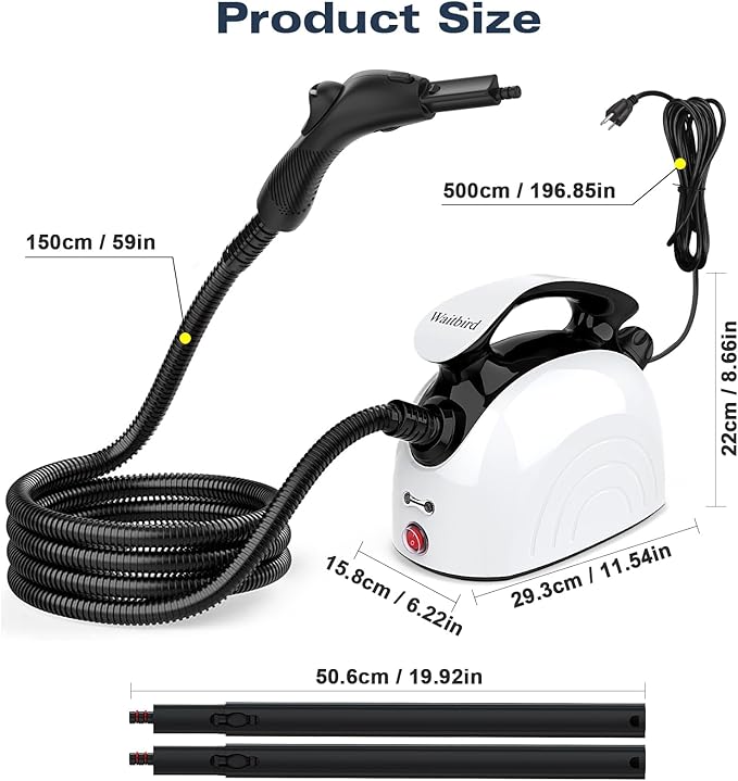 Steam cleaner, complete with 21 accessories, 248 °F high temperature, 1.1 l water tank, suitable for cleaning ovens, carpets, sofas, upholstery, toys and smooth floors.