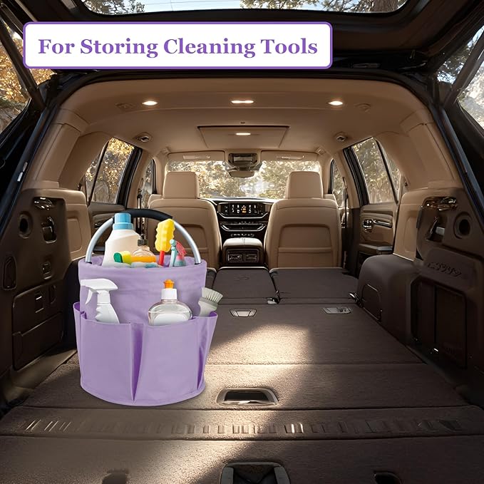 2PCS 17L Caddy Organizer with Handle, 600D Oxford Cloth Shower Caddy with 6 Pockets, Collapsible Cleaning Supplies Caddy, Storage Organizer for Cleaning, Traveling, Gardening, Purple