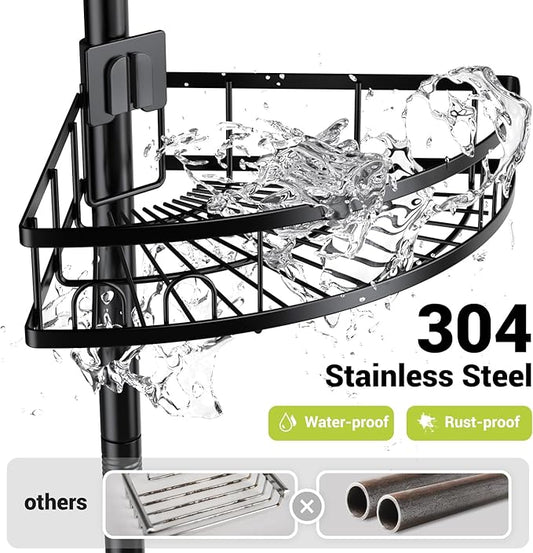 Corner Shower Caddy Standing: 4-tier Rustproof Shower Organizer Shelf - Floor Shower Corner Shelf Rack Stand for Bathroom Black