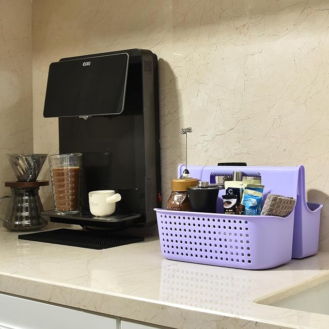 ALINK Portable Plastic Shower Caddy Basket, Large Cleaning Supply Caddy Organizer Storage Tote with Handle for Bathroom, College, Self, Cabinet, Dorm Room Essentials - Purple