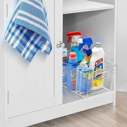 Sorbus 2 Pack Medium Clear Plastic Storage Bins, Clear Organizer Bins with Handle for Kitchen, Pantry, Cabinet, Refrigerator, Craft, Toys, Clothes, Closet, Under Sink, Bathroom Organizers and Storage