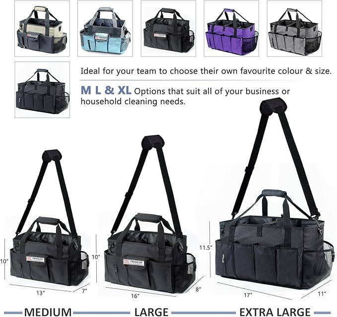 XL Professional Cleaning Caddy for Cleaning Suppliers, 17" Wearable Cleaing Bag for Housekeepers, Cleaning Organizer, Detailing Bag