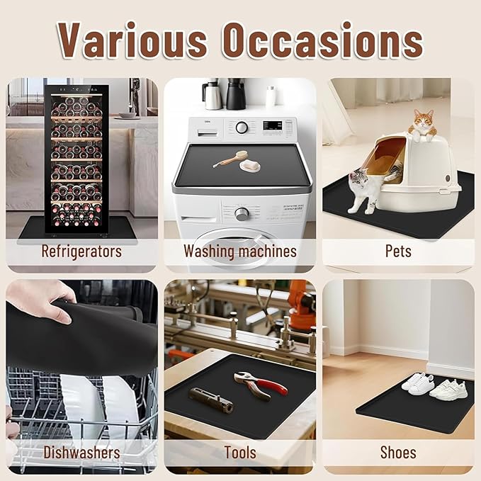 Dehumidifier Drip Mat- 23.6'' x 19.7'' x 0.78'' Silicone Humidifier Drip Mat, With Raised Edge, Non-Slip,Spill-Proof,Dehumidifier Drip Pan,Prevent Water Leakage and Protect Floor & Carpet-Grey