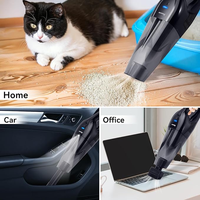 Portable Handheld Vacuum Cordless – 10,000Pa Suction Power, Lightweight 1.8 lbs, Washable HEPA Filter, LED Light, Quiet, 800ml Dustbin, Perfect for Home