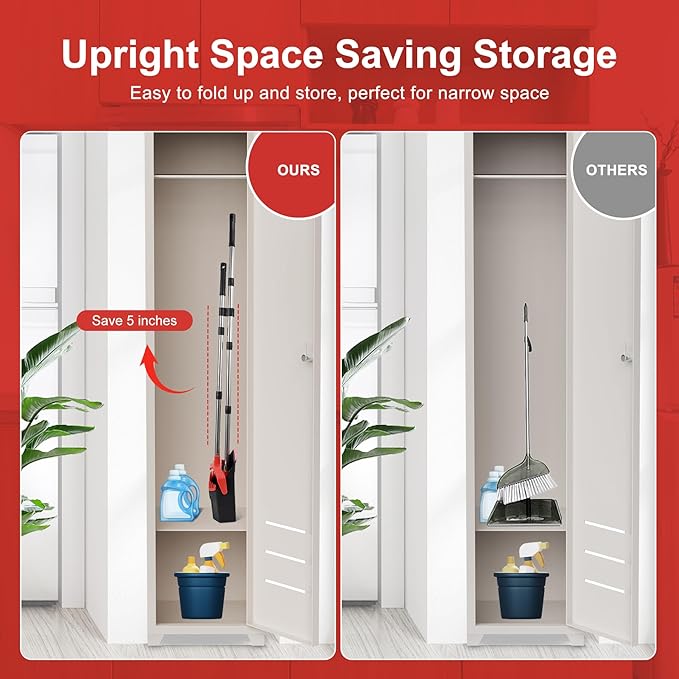 Large Upright Broom and Dustpan, Heavy Duty Dust Pan with 51" Long Handle for Indoor Outdoor Garage Kitchen Room (Black and Red)