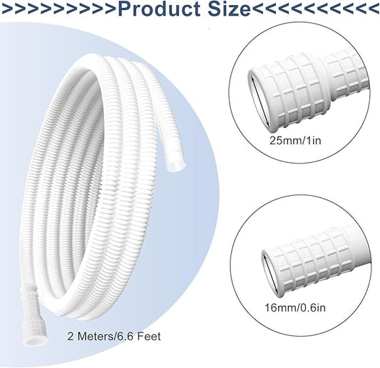 Universal Dehumidifier Drain Hose 6.6 Feet Air Conditioner Hose with Cut-Table Rubber Adapter Connect Clamp and Teflon Tape, Drain Pipe for Dehumidifiers, Air Conditioners