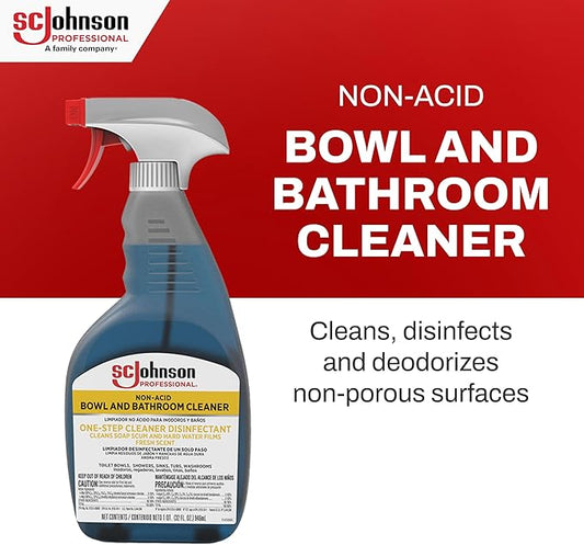 SC Johnson Professional Non-Acid Bowl and Bathroom Cleaner, Disinfectant Cleaner, Soap Scum Remover, 32 fl. oz., 12 Count, for Professional Use Only