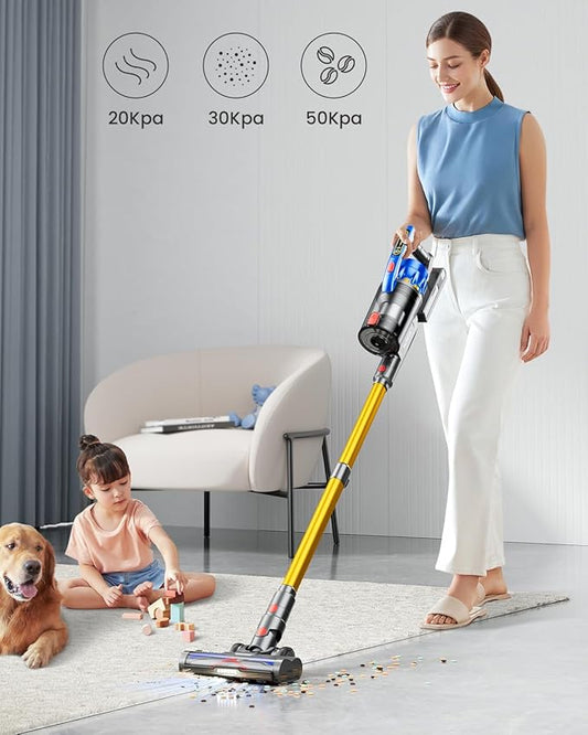 Cordless Vacuum Cleaner, 50KPA 600W 70Mins Cordless Vacuum with Dual Handle, Stick Vacuum with Aroma Tablet, Anti-Tangle Brush, Rechargeable Wireless Vacumm for Carpets/Hard Floors/Pet Hair
