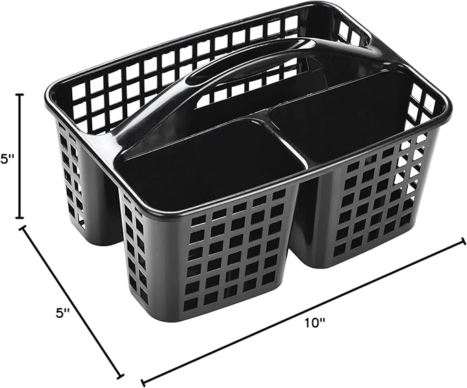 ALINK Plastic Shower Caddy Basket with Compartments, Portable Divided Cleaning Supply Storage Organizer with Handle for College Dorm Bathroom - Black