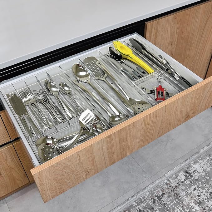Glad Drawer Organizer Bin, 15x3 - Heavy Duty Clear Plastic Storage Tray for Junk Drawers, Kitchen Utensils, Bathroom Vanity, and Organizing Pantry - BPA Free, Food Safe, Non Slip