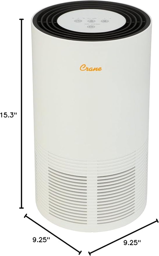 Crane Air Purifier with True HEPA Filter, UV Light, 300 Sq Feet Coverage, Timer Function, Sleep Mode, Washable Particle Filter, EE-5068