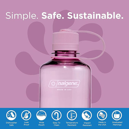 Nalgene Sustain Tritan BPA-Free Water Bottle Made with Material Derived from 50% Plastic Waste (Using ISCC Certified Mass Balance), 16 OZ, Narrow Mouth, Cherry Blossom
