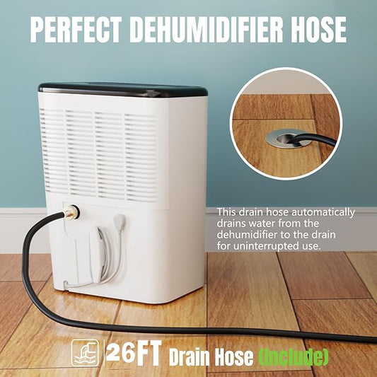 Drain Hose for Dehumidifier Indoor 26FT Dehumidifier Drain Hose with 3/4 inch FHT Brass Fitting, Leak Proof Dehumidifier Hose Fits Most Models, Black