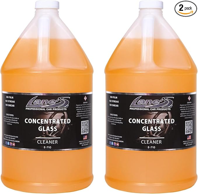 LANE'S Concentrated Auto Glass Cleaner | Tint-Safe Car Windshield, Window Cleaner | Removes Automotive Smoke Film, Fingerprints, & Smudges | Streak-Free, Safe for All Glasses | 128oz, 2 Pack
