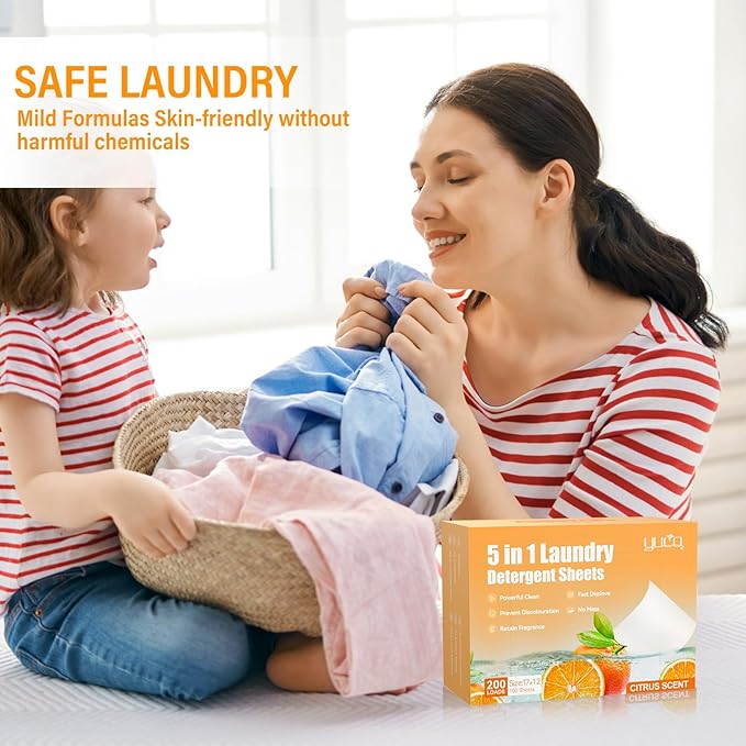 Laundry Detergent Sheets 200 Loads Citrus Scent Laundry Soap Sheets Compact Lightweight Liquidless Biodegradable Plastic Free Alternative to Liquid & Powder Detergent