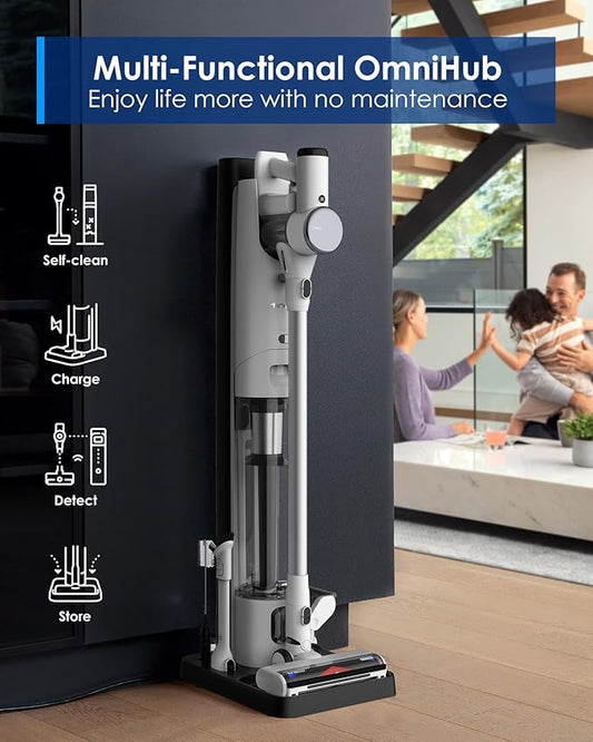 Tineco Pure ONE Station Cordless Vacuum Cleaner with 3L Auto Dust Base, Smart Stick Vacuum Cleaner Powerful Suction & Lightweight, ZeroTangle Brush for Hard Floor, Carpet & Pet Hair, White