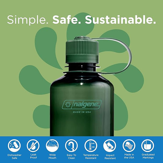 Nalgene Sustain Tritan BPA-Free Water Bottle Made with Material Derived from 50% Plastic Waste (Using ISCC Certified Mass Balance), 16 OZ, Narrow Mouth, Jade