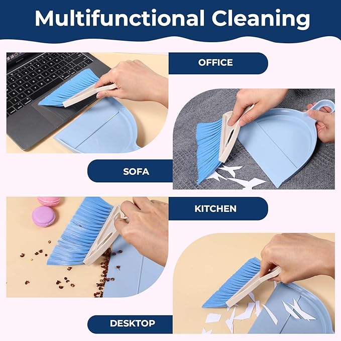 9 Pack Mini Dust Pan and Brush Set, Small Hand Broom and Dustpan Set with Handle - 3 Colors Plastic Cleaning Tools for Desk, Table, Keyboard, Car, Pet Food Crumbs