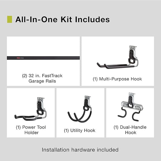 Rubbermaid FastTrack Garage Storage System Tool Hanging Kit, Wall Mount Holder for Garden Lawn Tools/Garage/Home Organization