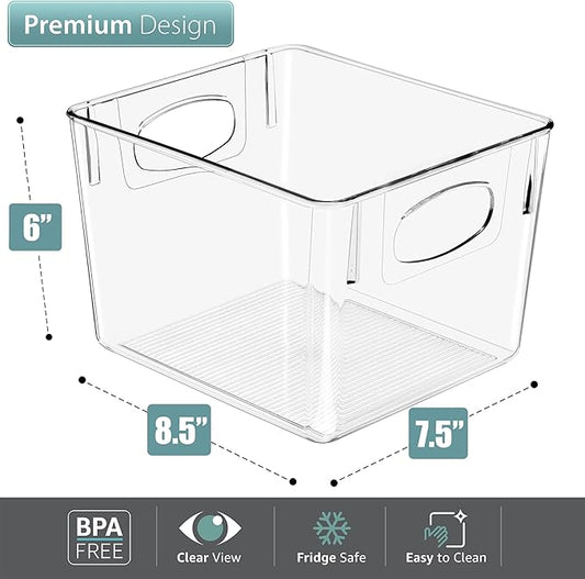 Sorbus 8 Pack Medium Clear Plastic Storage Bins, Clear Organizer Bins with Handle for Kitchen, Pantry, Cabinet, Refrigerator, Craft, Toys, Clothes, Closet, Under Sink, Bathroom Organizers and Storage