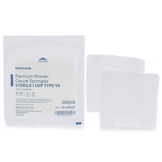 McKesson Premium Woven Gauze Sponges, Sterile, 12-Ply, USP Type VII, 100% Cotton, 4 in x 4 in, 2 per Pack, 25 Packs, 50 Total
