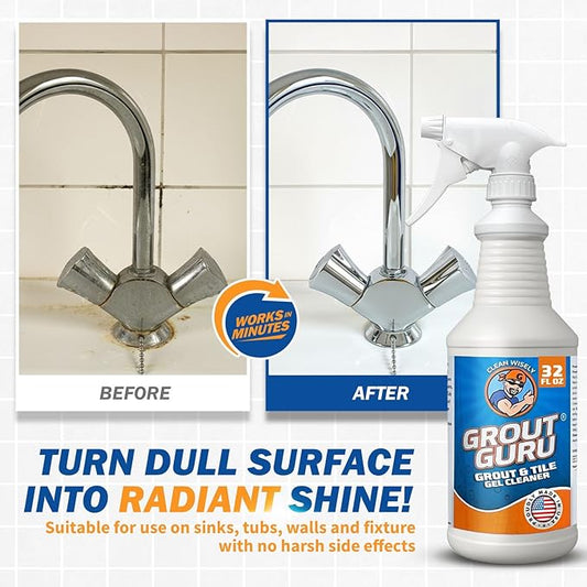 Guru The Professional Grout Cleaner for Tile Floors | Acid Free Formula | Tile Cleaner Spray for Marble, Natural Stones, Porcelain, & Marble | Shower Bathroom and Home Cleaner - Spray, 32 Oz