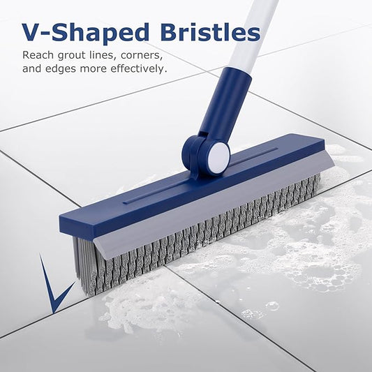 Grout Brush with Long Handle, Grout Cleaner Brush for Tile Floors, Stiff Bristles for Crevice, Tile Line, Shower, Kitchen, Bathroom
