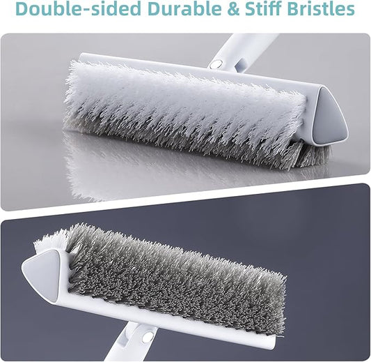 MOPALL Floor Scrub Brush with Long Handle 55", Dual-Sided Stiff Bristle Grout Brush with 180° Rotatable V-Shape Head, Heavy Duty Shower Cleaning for Bathroom Tile, Patio, Deck, Garage, Pool & Corner