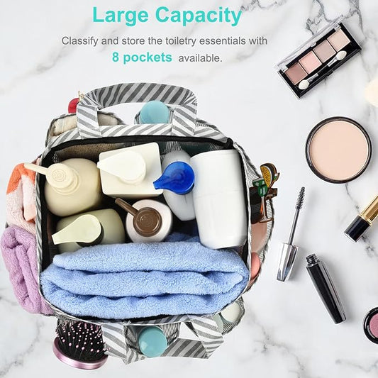 Haundry Mesh Shower Caddy Bag for College Dorm Room Essentials Portable Shower Caddy Tote with 8 Pockets for Beach, Swimming, Gym, Travel