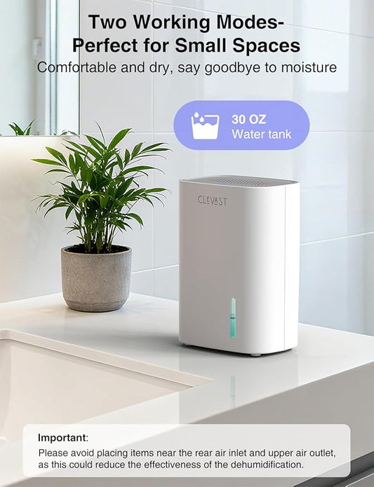 CLEVAST Small Dehumidifier for Home, 30oz Compact Mini Dehumidifier with Auto Shut-Off, Quiet 24dB Portable Air Dehumidifier for Bathroom, Bedroom, Closet, RV