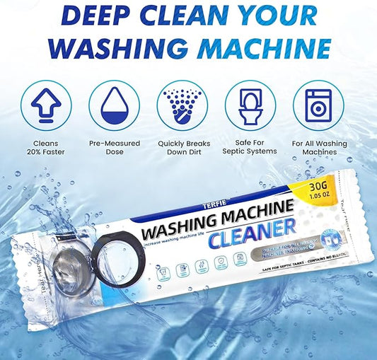 Washing Machine Cleaner Powder Deodorizer 12 Pack, For Deep Descaling, Cleaning Front-Loading & Top-Loading Washing Machine Drum Interiors And Drum Seal, Septic Tank Safe - 12 Month Supply