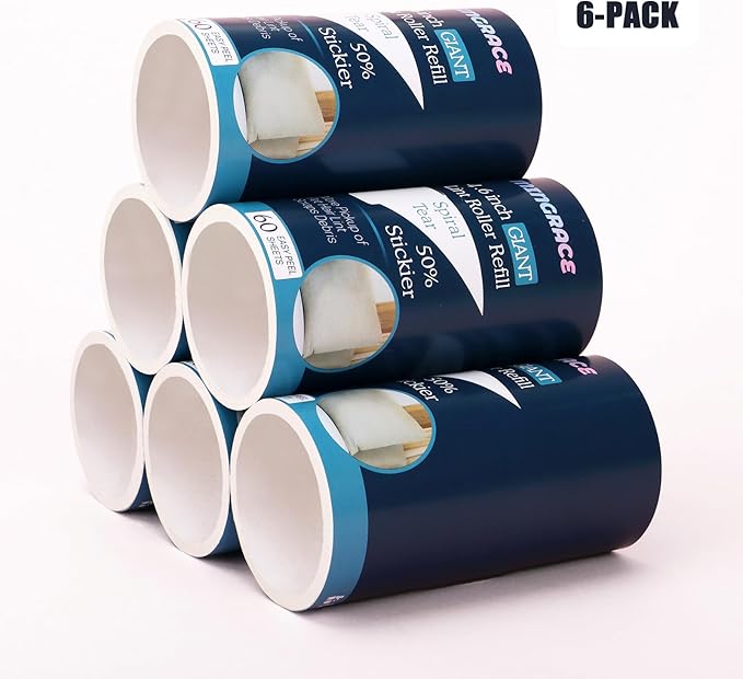 4.6 inch Giant Lint Roller Refills Only Compatible with Evercare Giant Lint Rollers and T Handle Pet Hair Roller, 50% More Pickup, 60 Sheets per Refill, 6 Pack, 360 Sheets Total