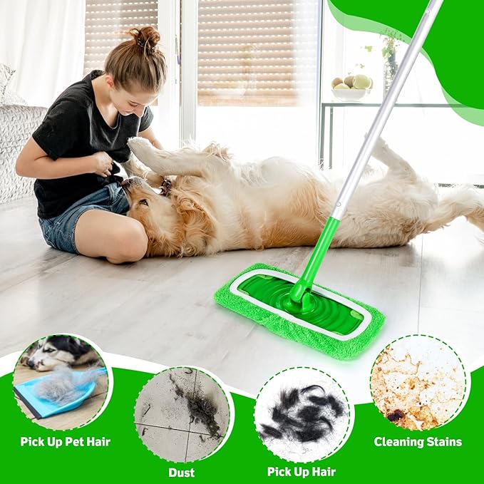 6 Pcs Reusable Microfiber Mop Pads Compatible with Swiffer Sweeper, Dry Sweeping Cloths & Wet Mopping Cloths, Washable Pads for Surface/Hardwood Floor Cleaning (Mop is Not Included)