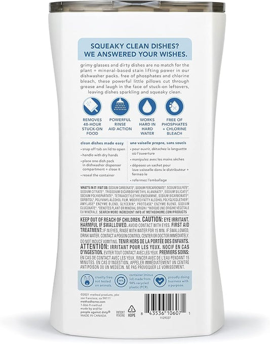Method Dishwasher Detergent Packs, Fragrance Free + Clear, Dishwashing Rinse Aid to Lift Tough Grease and Stains, 54 Dishwasher Tabs per Package, (Pack of 2)